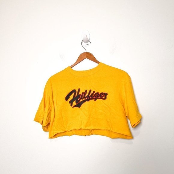 Tommy Hilfiger Y2K Reworked Yellow Graphic Crop Tee - Picture 1 of 7